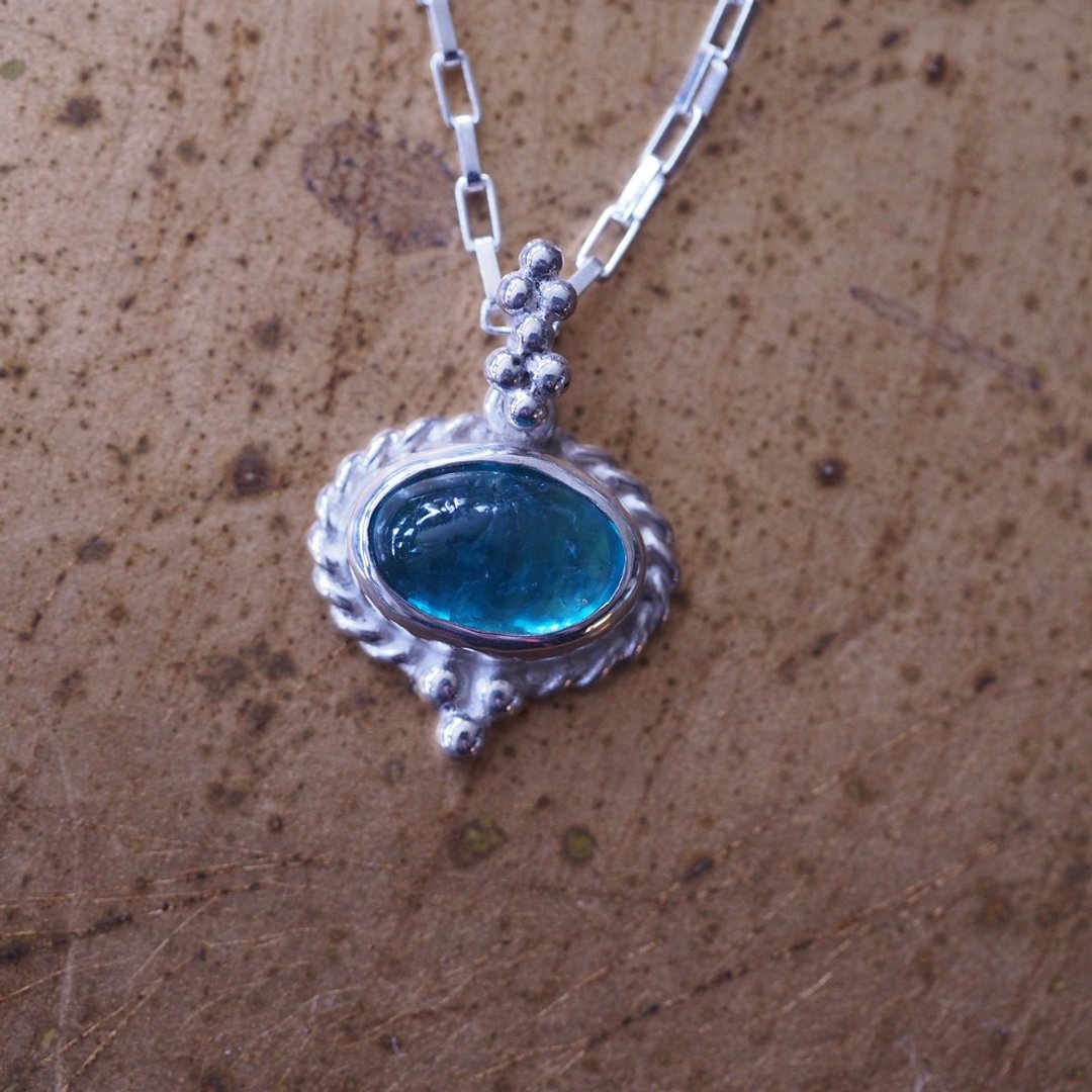 霓虹磷灰石 帕拉伊巴色 蓝绿色 纯银项链 Neon Apatite Teal blue - 项链 - 半宝石 蓝色
