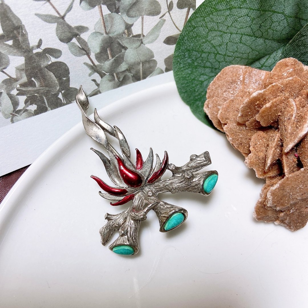 【西洋古董饰品】St. Labre法国稀有 火焰俐落设计木头 胸针胸章 - 胸针 - 贵金属 银色