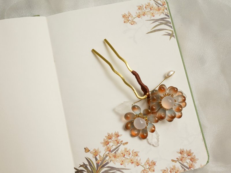 多肉琉璃 渐变色 缠花旗袍配饰发饰发钗古风新中式汉服 可定制改 - 发饰 - 琉璃 红色