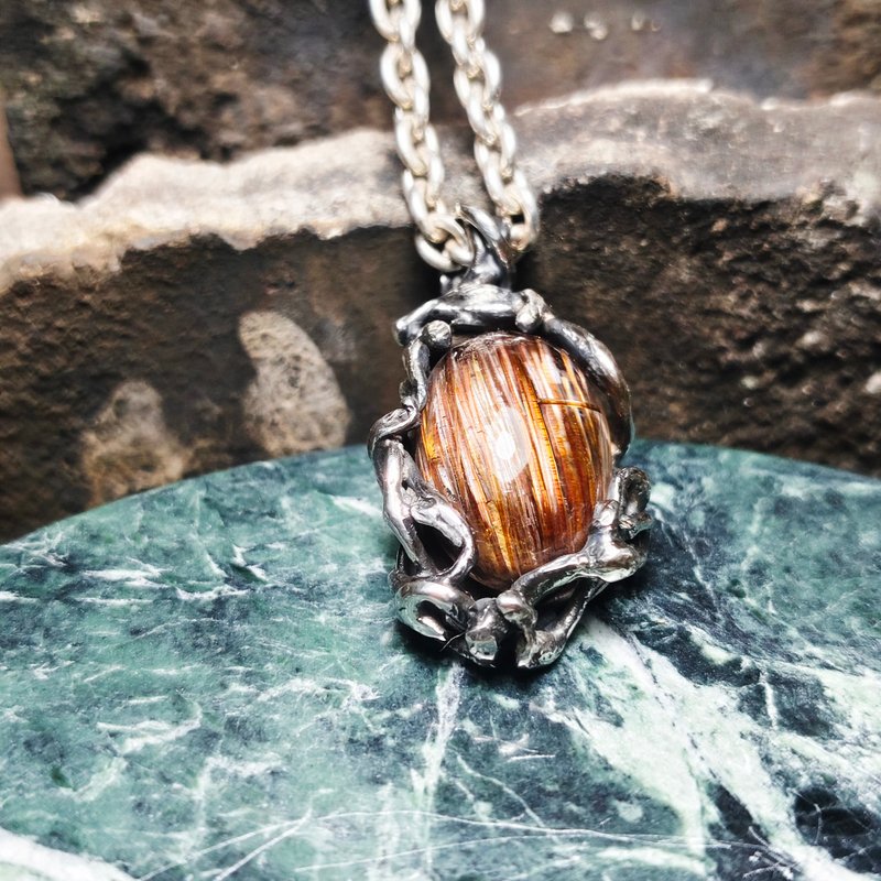 顺发猫眼/红铜钛/银吊墬 - 项链 - 宝石 红色