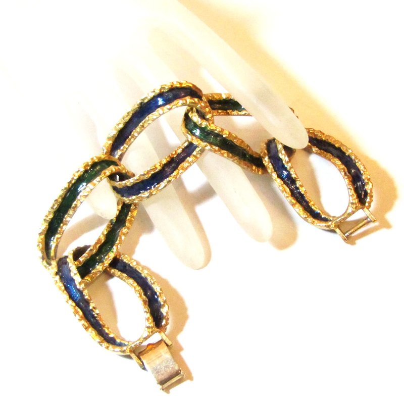 1960 年代美国复古绿蓝珐琅手链 - 手链/手环 - 其他材质 绿色