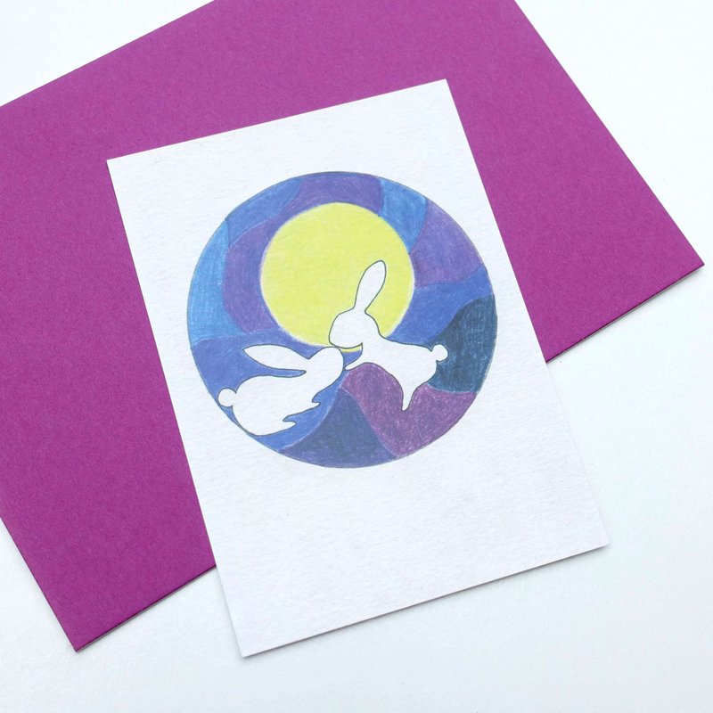 明信片  圆月白兔 - 卡片/明信片 - 纸 