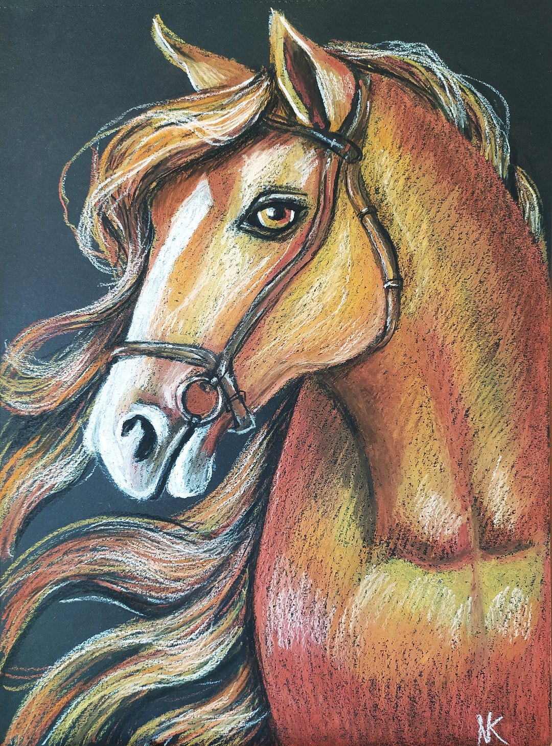 PORTRAIT OF A HORSE PAINTING OIL PASTEL PET PORTRAIT ANIMAL ORIGINAL  ART - 墙贴/壁贴 - 纸 咖啡色