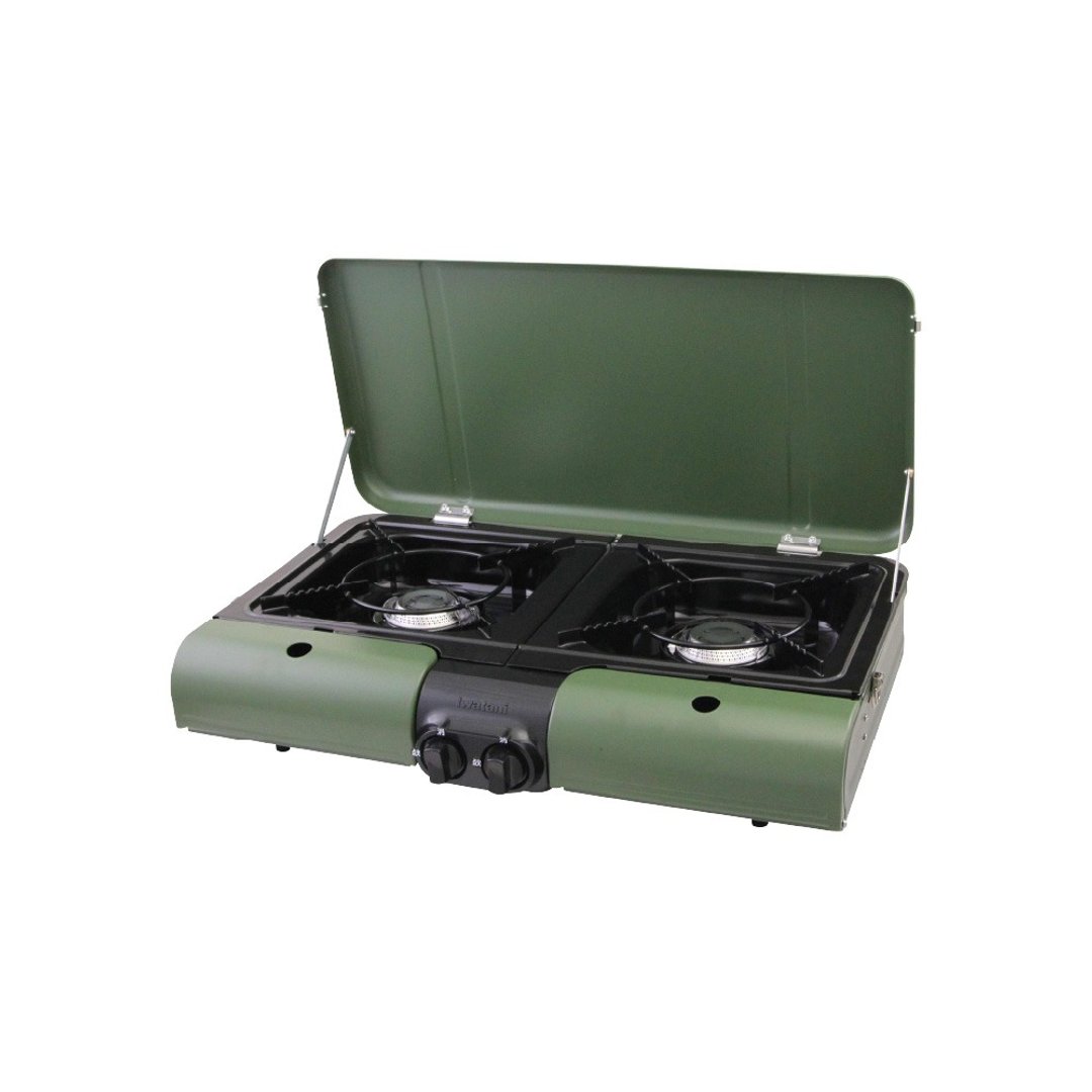 【Iwatani 岩谷】日本户外防风磁式瓦斯炉 - 双口炉 - 军绿色 -3.3kW - 露营用品 - 其他金属 绿色