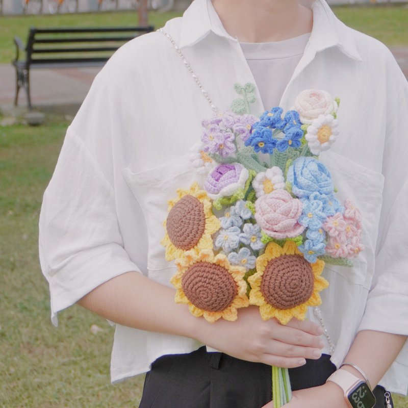 编织花 钩织花 毛线花 永生花 干燥花 编织小花农 毛线编织花束 - 干燥花/捧花 - 聚酯纤维 多色