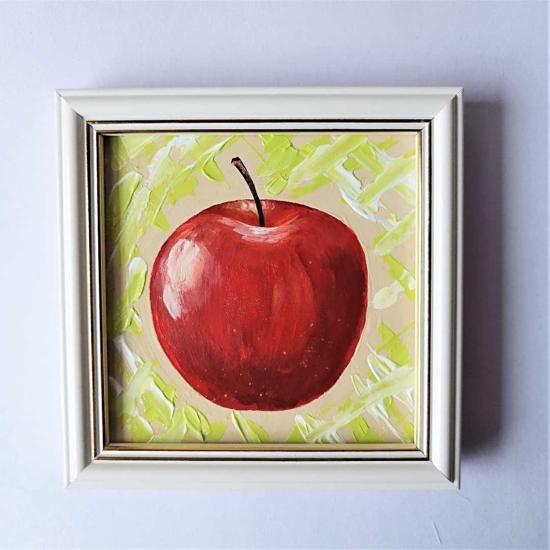 Apple painting Fruit painting artwork kitchen wall decoration Housewarming gift - 墙贴/壁贴 - 压克力 多色