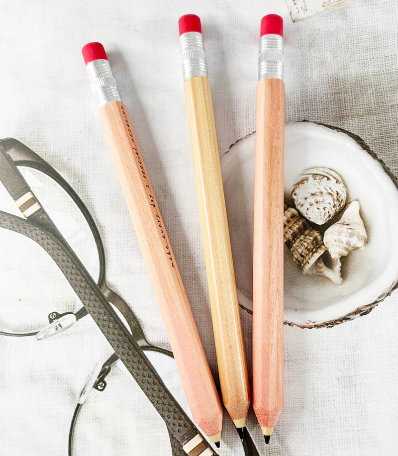 六角原木杆按压自动铅笔 - 铅笔/自动铅笔 - 木头 咖啡色