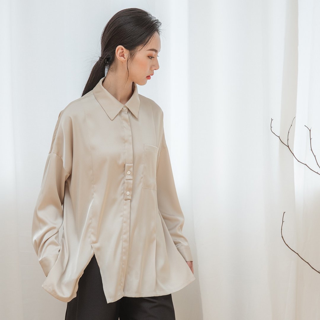 //SUMI x WEARMACAU// Flawless_无瑕剪接衬衫_20AF052_茶白 - 女装衬衫 - 棉 白色