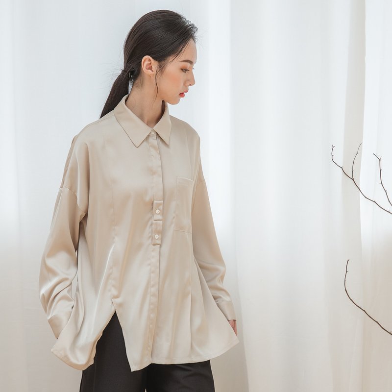 //SUMI x WEARMACAU// Flawless_无瑕剪接衬衫_20AF052_茶白 - 女装衬衫 - 棉．麻 白色