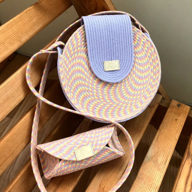 圆形棉质包和太阳镜盒波西米亚风包小号斜挎包圆形包 - 手提包/手提袋 - 环保材料 黑色