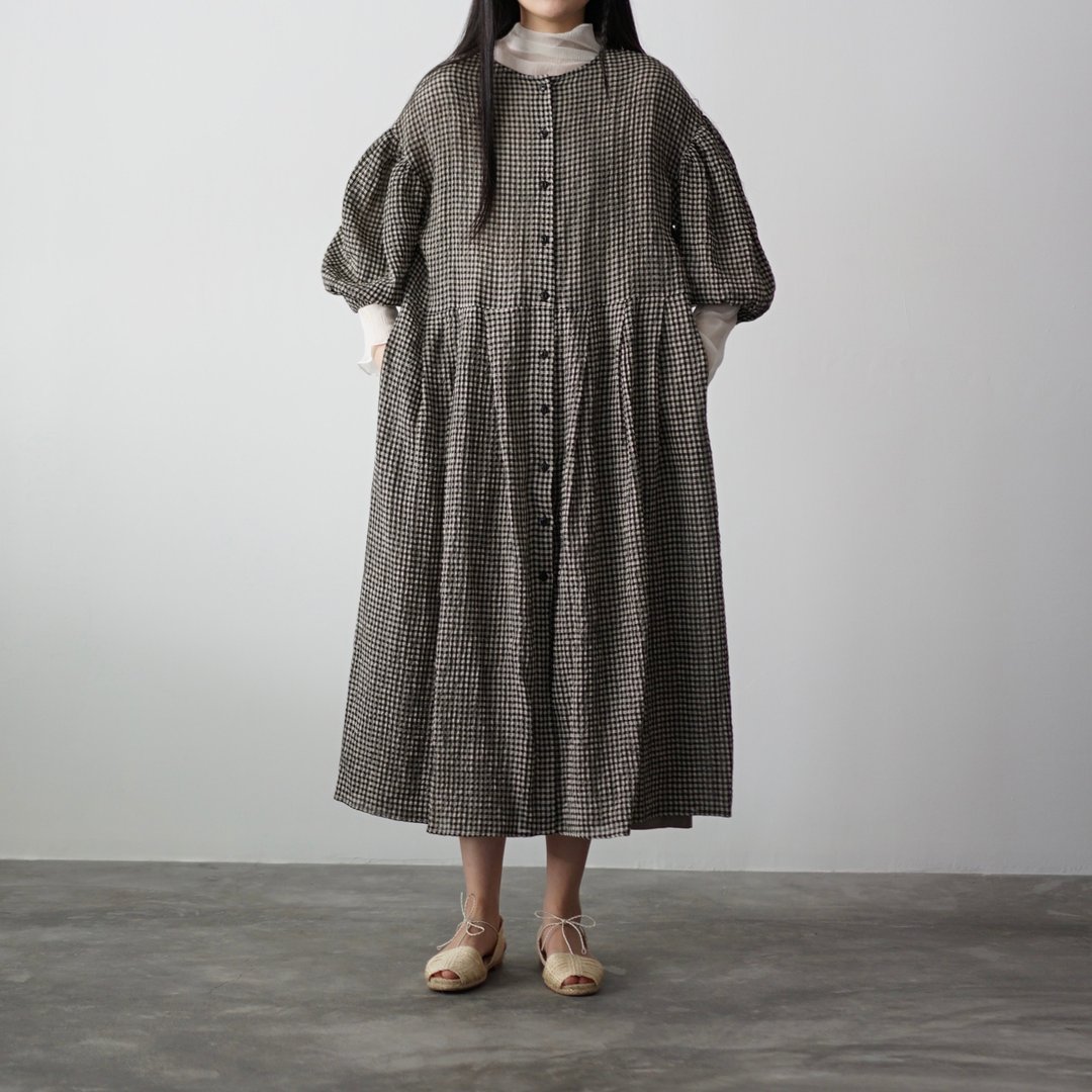 Raindrops Checked Dress - 洋装/连衣裙 - 棉．麻 黑色