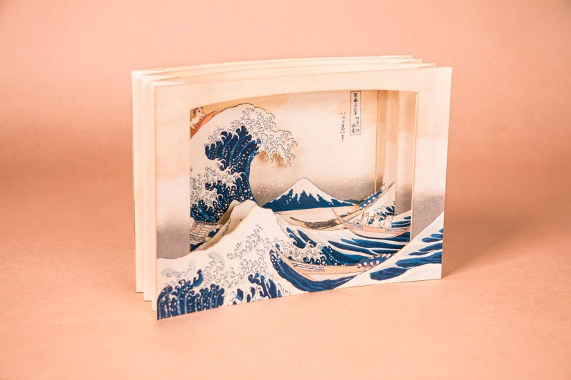 【立体名画卡片】冲浪猫咪 / 柴柴 二款- 精美日本浮世绘海浪 - 卡片/明信片 - 纸 多色