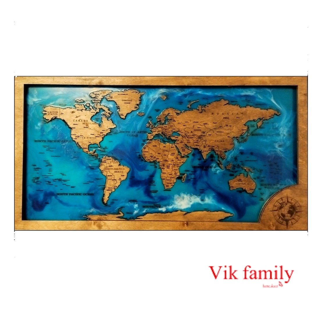 Wooden World Map LED Wall Art Home Decor World Map 3D Print travel Wall Decor - 墙贴/壁贴 - 木头 