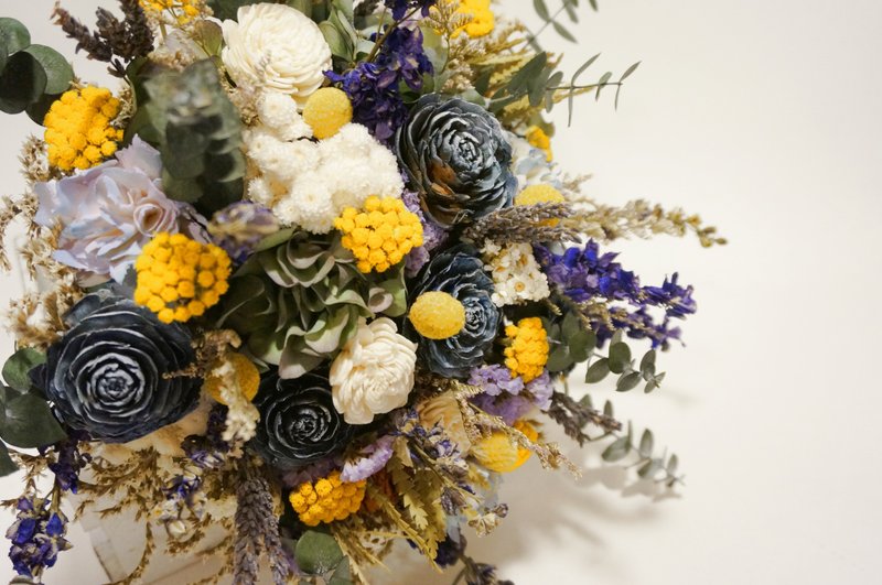 蓝绿银灰质感捧花 捧花 干燥花 不凋花 新娘 婚礼 伴娘 婚纱 外拍 - 干燥花/捧花 - 植物．花 蓝色