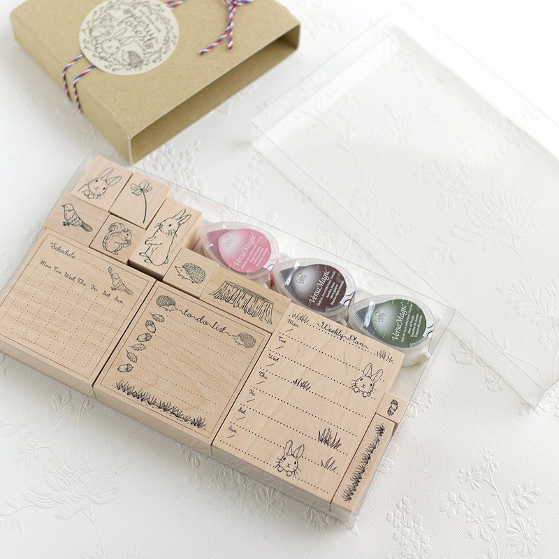 [12 件印章套装] 3 张时间表印章、 9 张动物邮票、每月/TODOLIST 子弹日记、日历、笔记本、便条、邮票 - 印章/印台 - 橡胶 