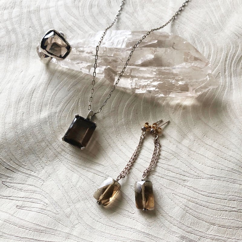 坠子头 烟水晶〈Smoky quartz〉★Nature Series - 项链 - 其他金属 卡其色