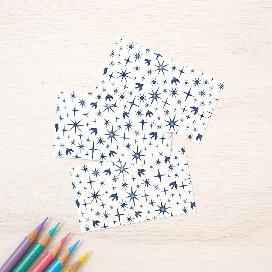 10 pieces set. A small word. Message card "Dark blue birds and stars" MC - 295 - 卡片/明信片 - 纸 蓝色