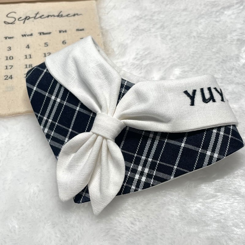 污泥手作 刺绣-格子水手领巾 宠物领巾 - 领结/领巾 - 棉．麻 黑色