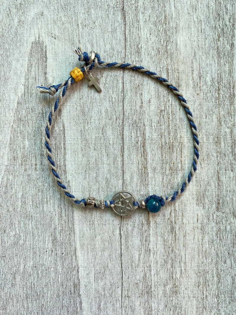 手捻系列 五芒星与蓝磷灰天然石纯银编织手链 - 手链/手环 - 纯银 蓝色