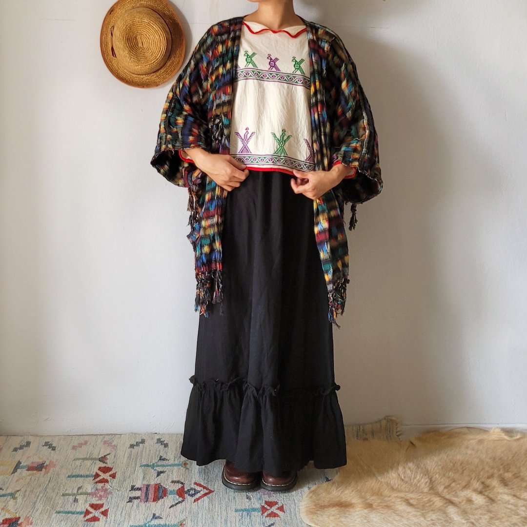 BajuTua /古着/ 危地马拉制 特殊造型流苏开襟罩衫 - 女装休闲/机能外套 - 棉 黑色