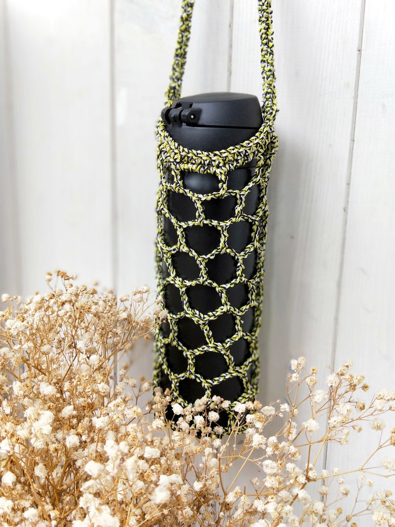 【好日手作】三色特殊线编 手作编织水壶提袋(黑白黄) - 随行杯提袋/水壶袋 - 其他材质 多色