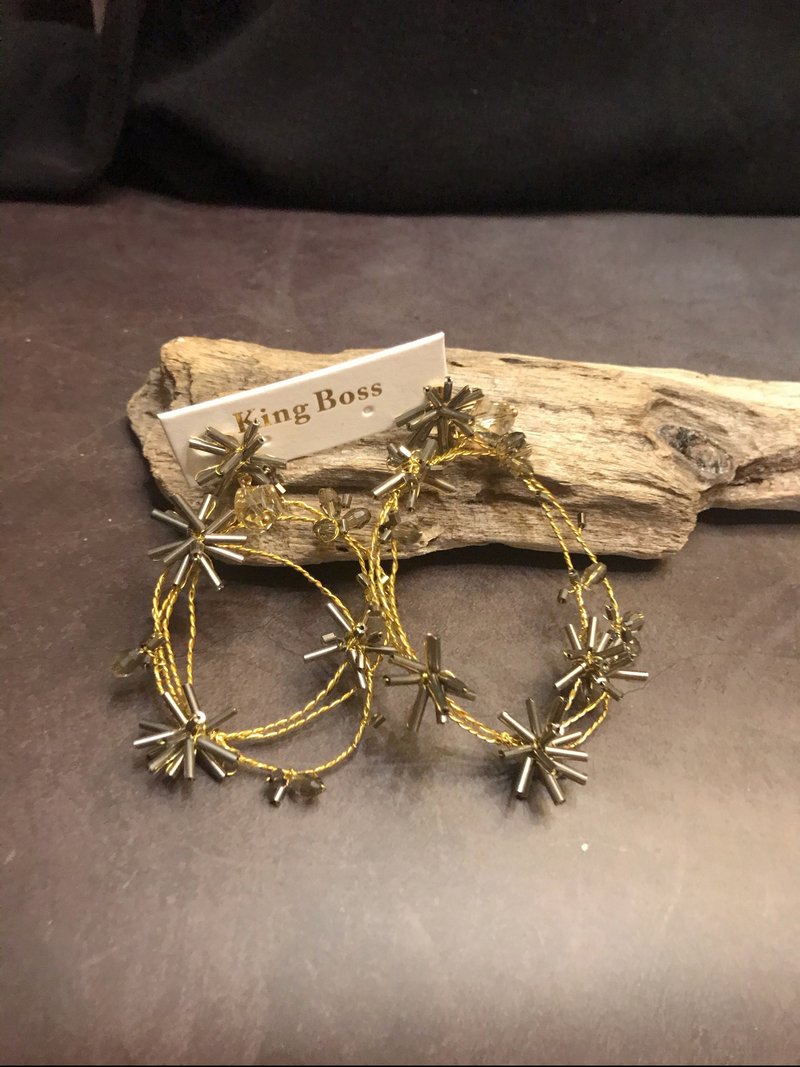 冒牌老板娘Kingboss串珠/水晶花朵不对称耳环20200828-1 - 耳环/耳夹 - 其他材质 灰色