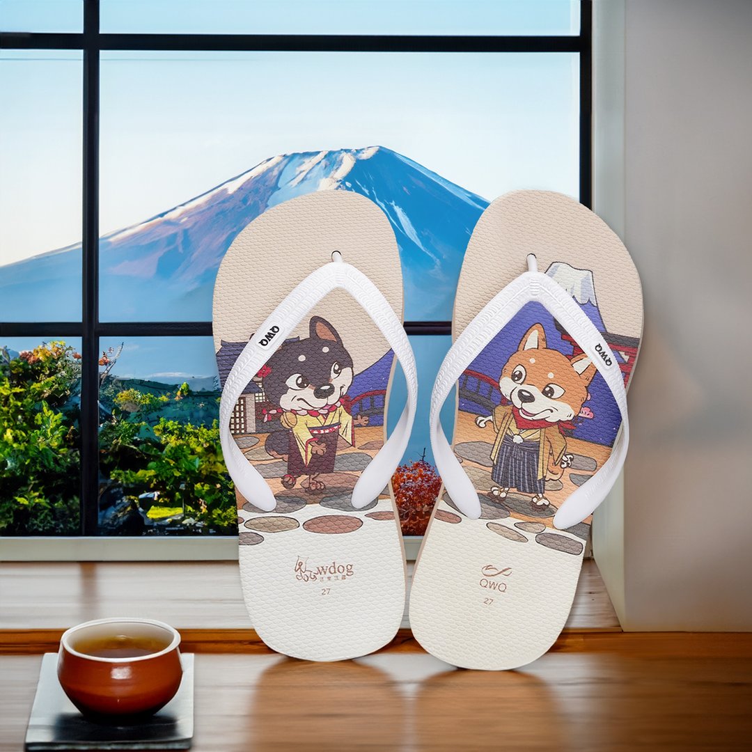 男夹脚拖鞋 汪来汪趣  柴犬 狗狗 防滑防水人字拖  富士山 - 拖鞋 - 橡胶 多色
