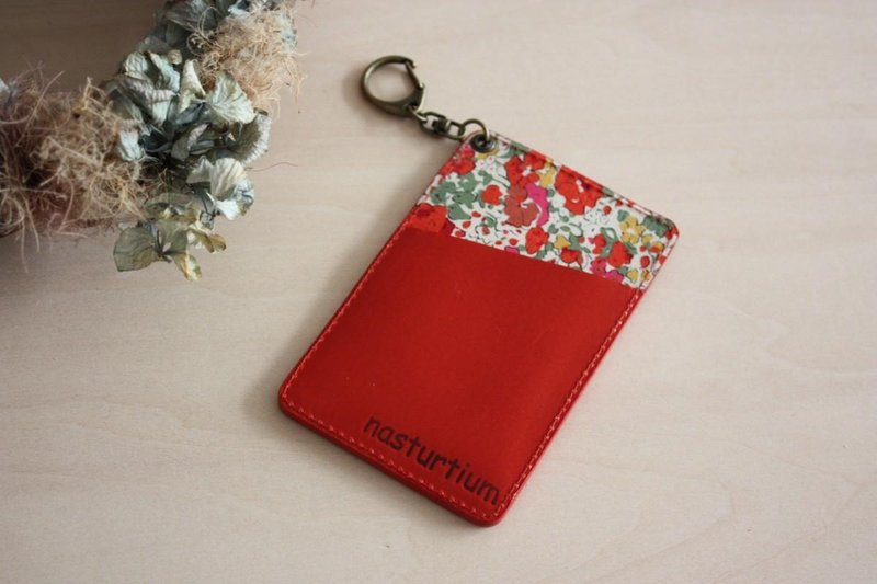 Genuine cow leather and Liberty print pass case Red - 证件套/卡套 - 真皮 红色