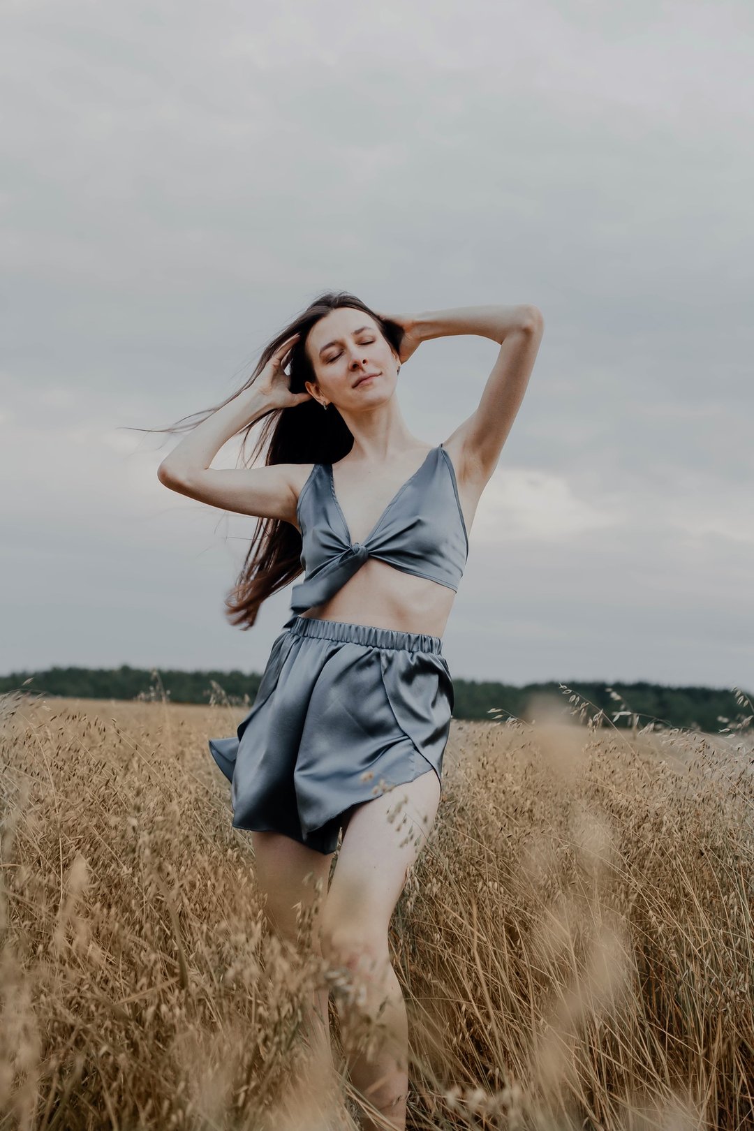 Natural silk pajama set - Satin silk homewear sleepwear - Satin silk shorts top - 居家服/睡衣 - 丝．绢 灰色
