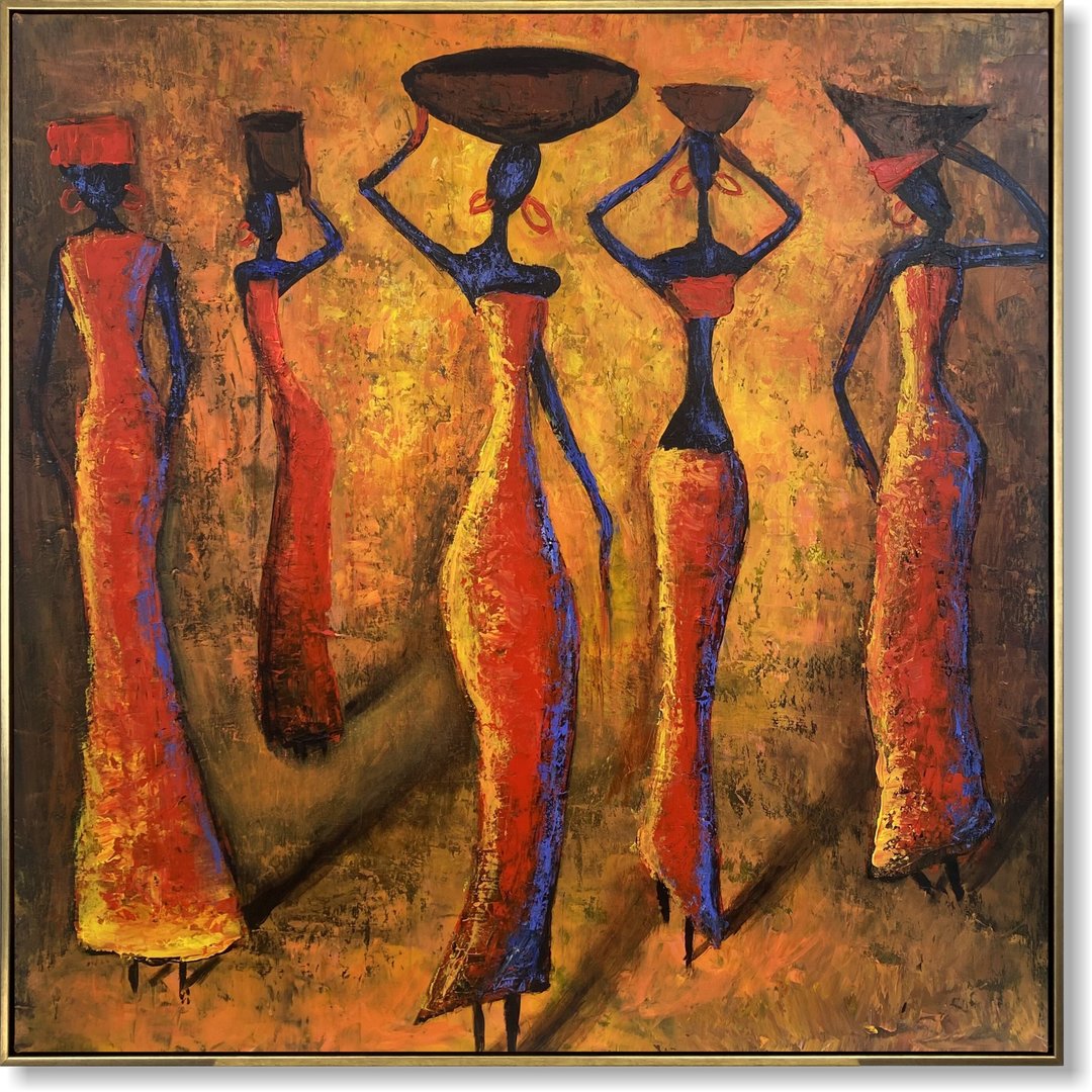画布上的抽象非洲妇女绘画 色彩缤纷的艺术品 纹理墙壁艺术 - 墙贴/壁贴 - 压克力 多色