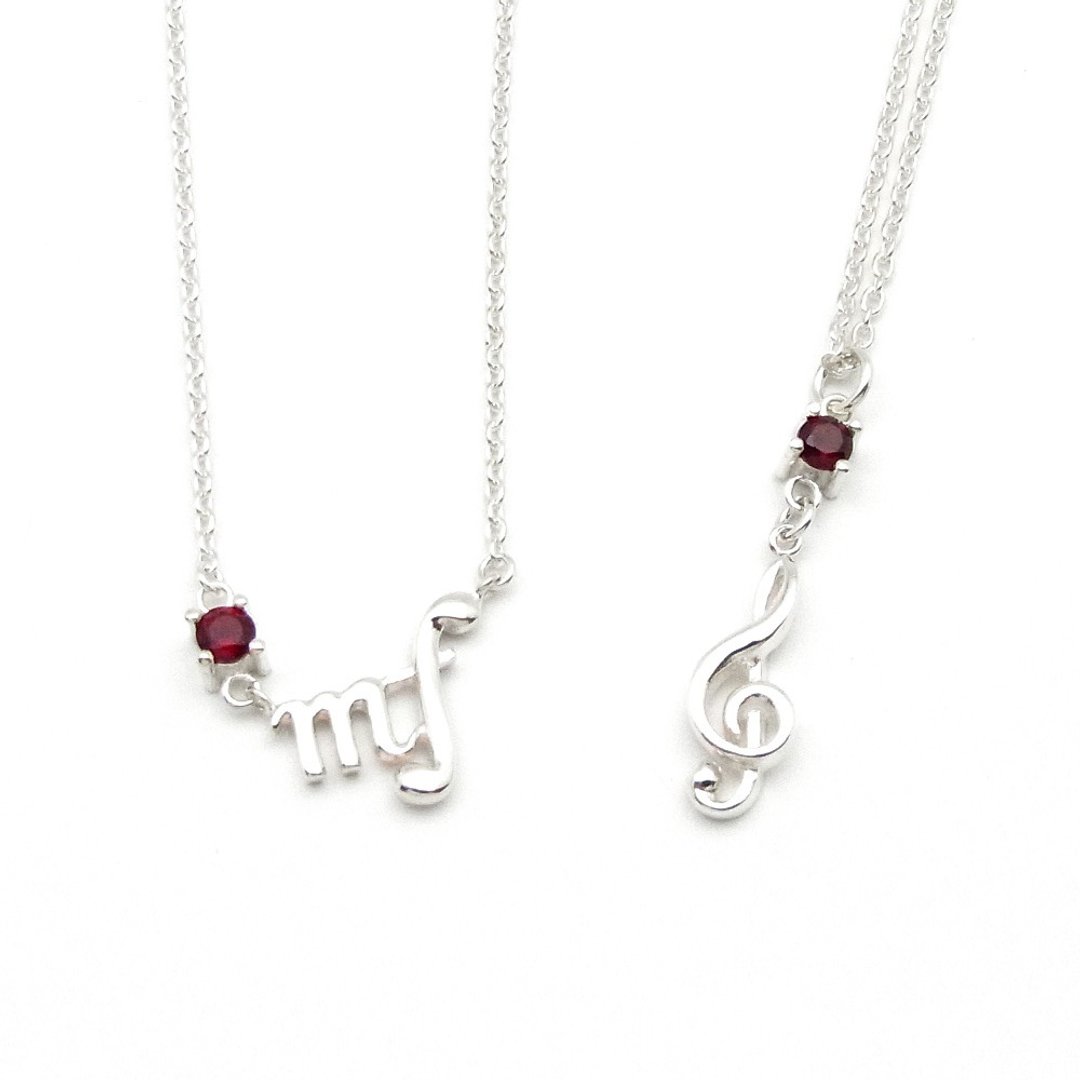 Birthstone for January/ Musical symbols Pendant - 项链 - 纯银 透明