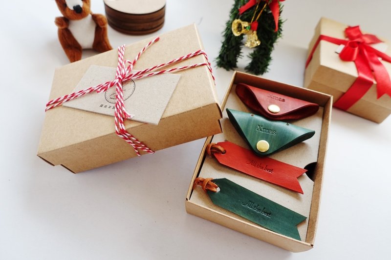 Merry Christmas 圣诞限定商品 革小物礼盒 圣诞礼物 集线器及书签套组  可免费刻字 纤维手作 植鞣皮革 Earphone Collector - 其他 - 真皮 红色
