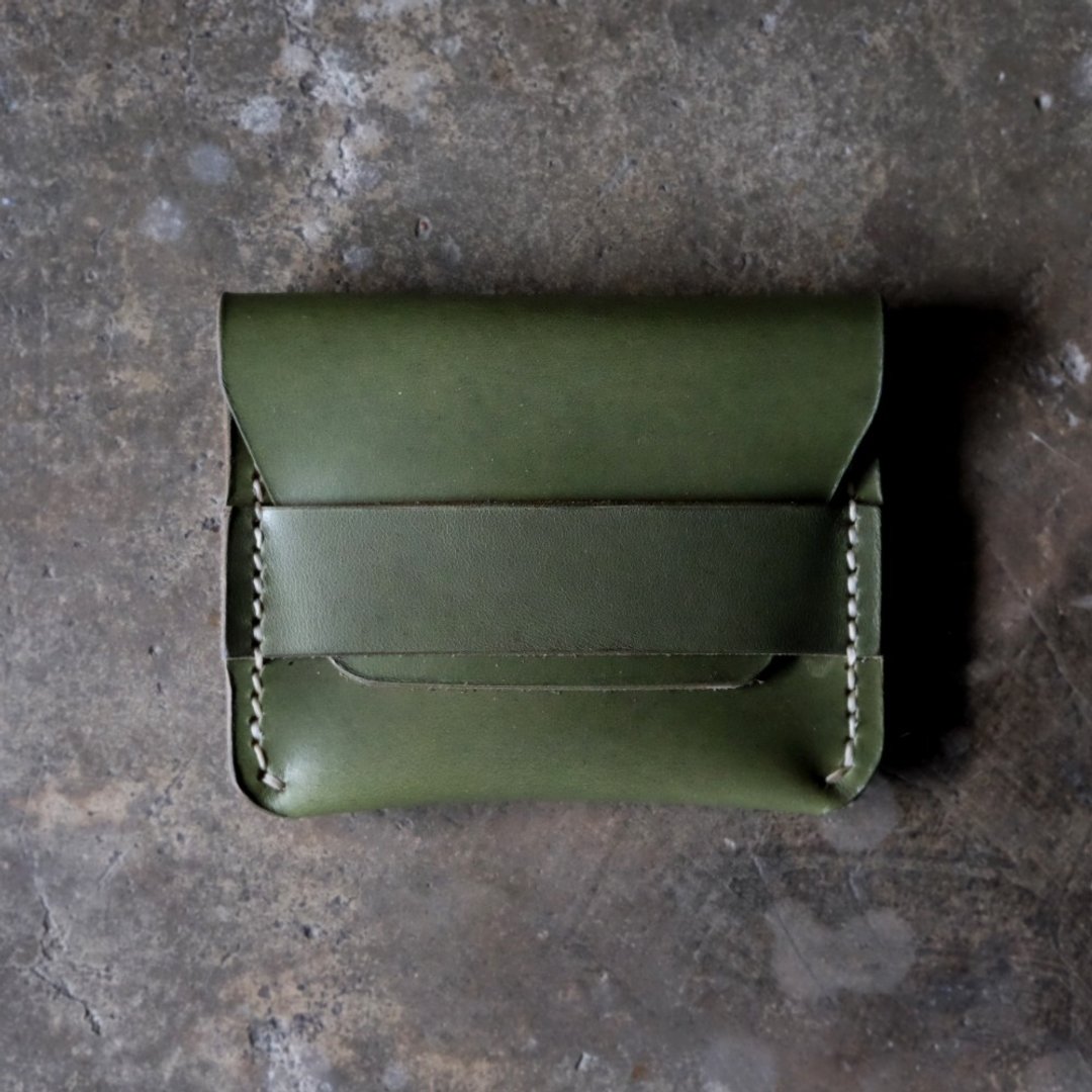Olive Green Leather Card Wallet / Handmade Card Holder - 皮夹/钱包 - 真皮 绿色