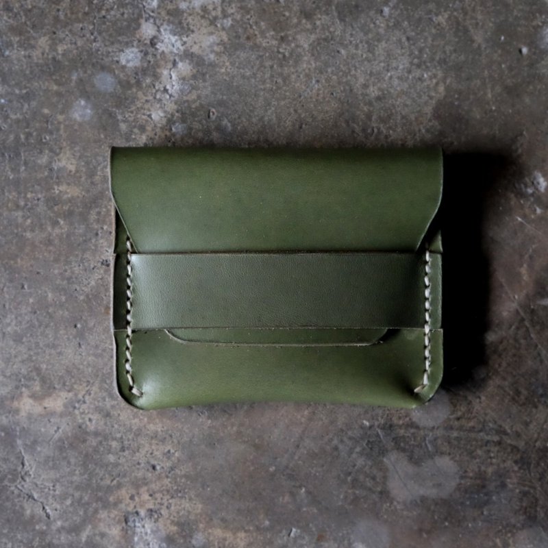 Olive Green Leather Card Wallet / Handmade Card Holder - 皮夹/钱包 - 真皮 绿色