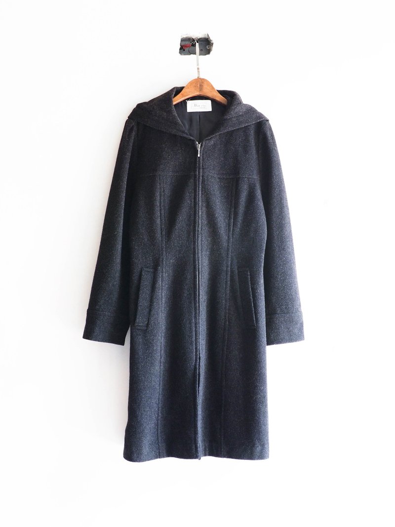 河水山 - 阿尔卑斯山少女的灰混织梦 拉链羊呢古董毛质连帽大衣外套 羊毛 毛呢 古着 wool vintage overcoat - 女装休闲/机能外套 - 纸 