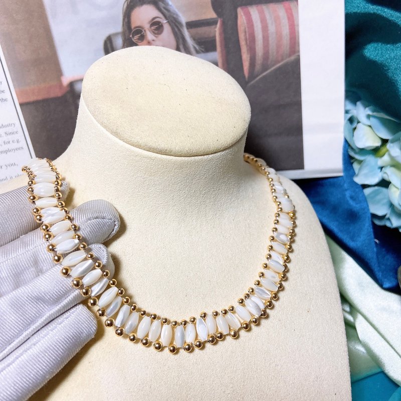 【西洋古董饰品】天然珍珠母贝 光泽排串皇后 优雅气质 项链 礼物 - 项链 - 贵金属 白色
