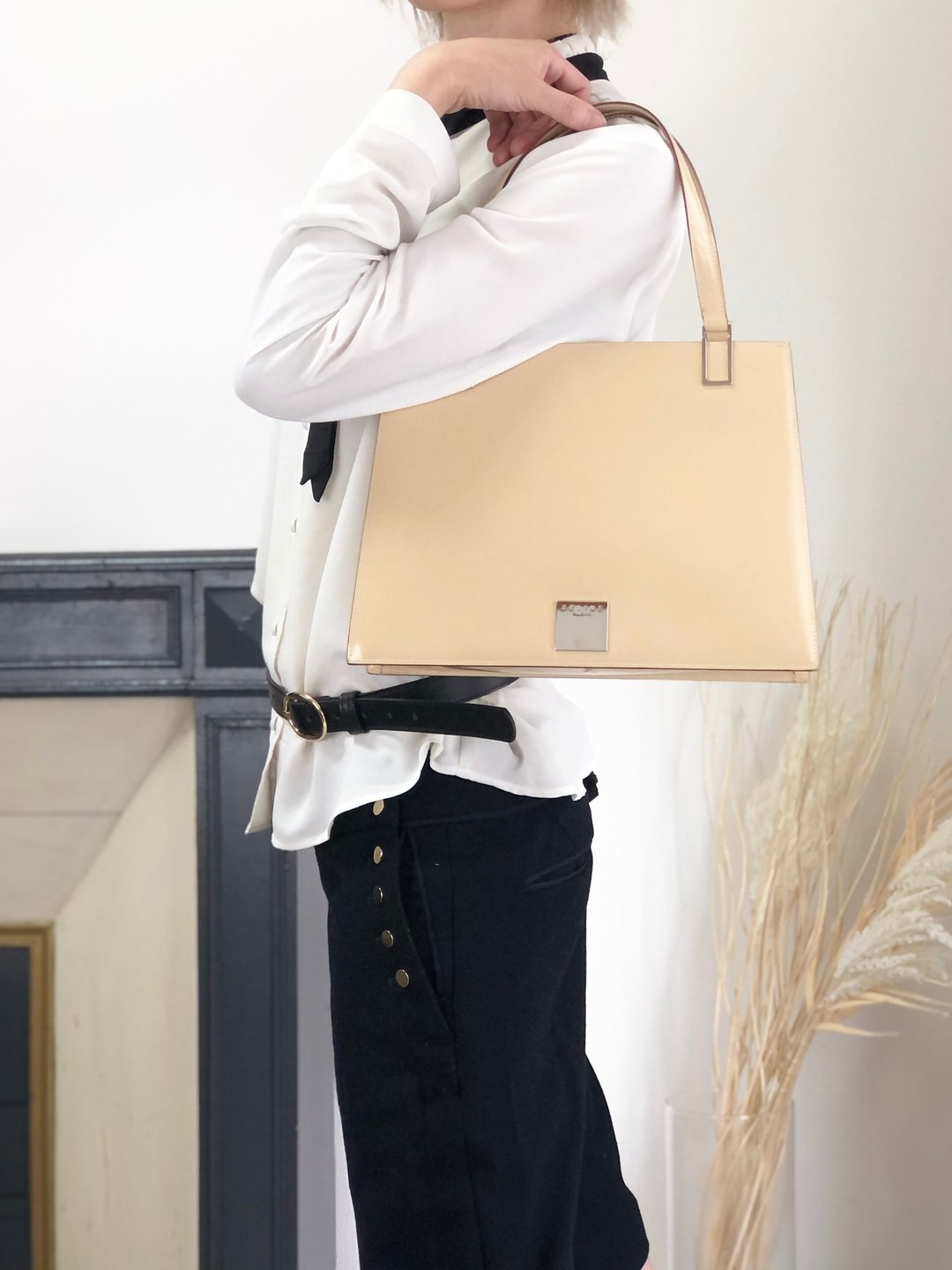 【日本直送 名牌中古包】CELINE 复古手提/斜背包 米色 经典 LOGO 压印 design 皮革 2way 绝版 vintage nb66wk - 侧背包/斜挎包 - 真皮 咖啡色