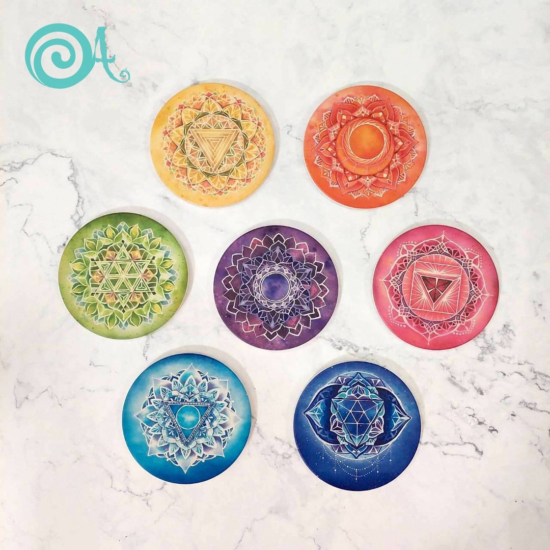 脉轮曼陀罗能量杯垫【原创/陶瓷吸水杯垫/脉轮/chakra/能量】 - 杯垫 - 陶 多色