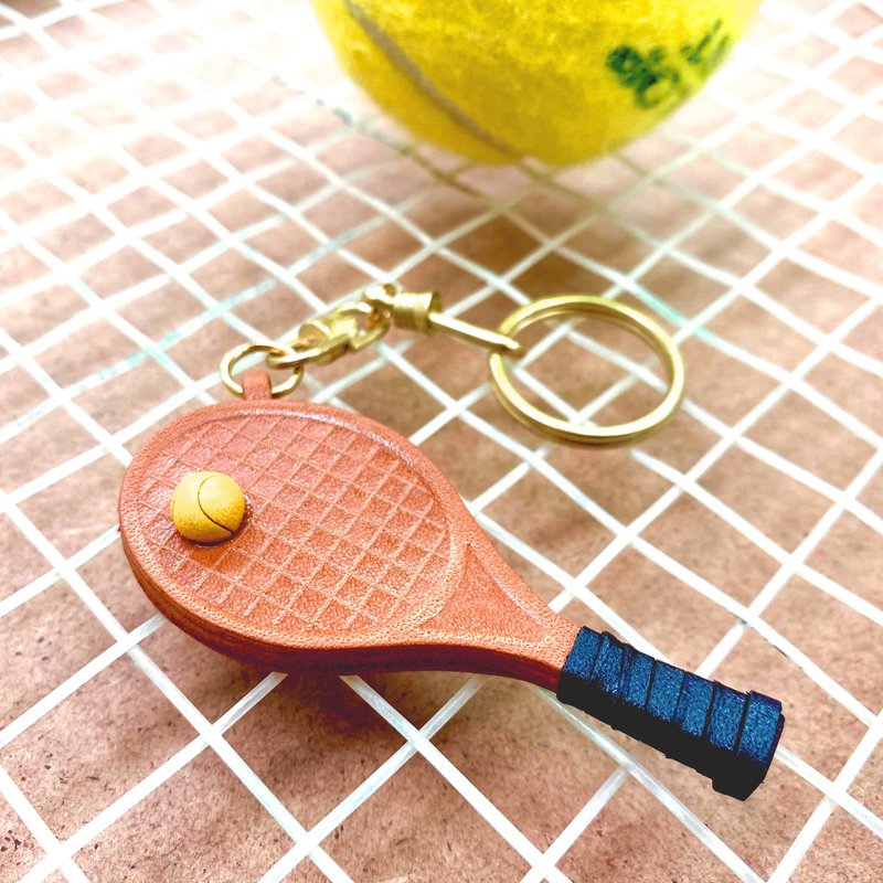 Tennis racket Handmade Genuine Leather Keychain/ bag charm VANCA - 钥匙链/钥匙包 - 真皮 咖啡色