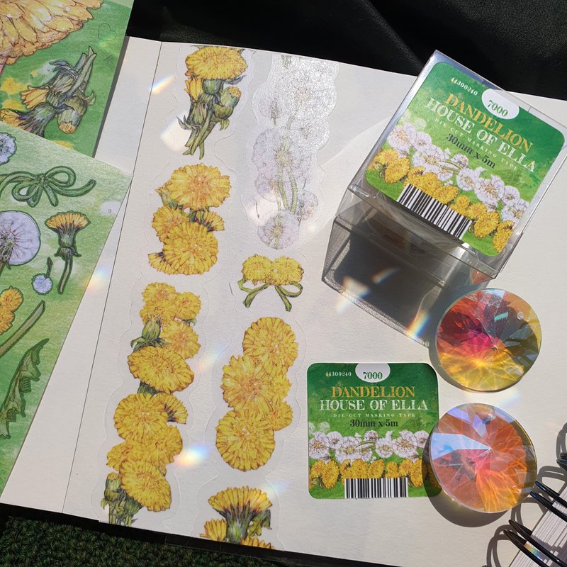 蒲公英造型和纸胶带 纸胶带 手帐拼贴素材 5米卷 - 纸胶带 - 纸 黄色