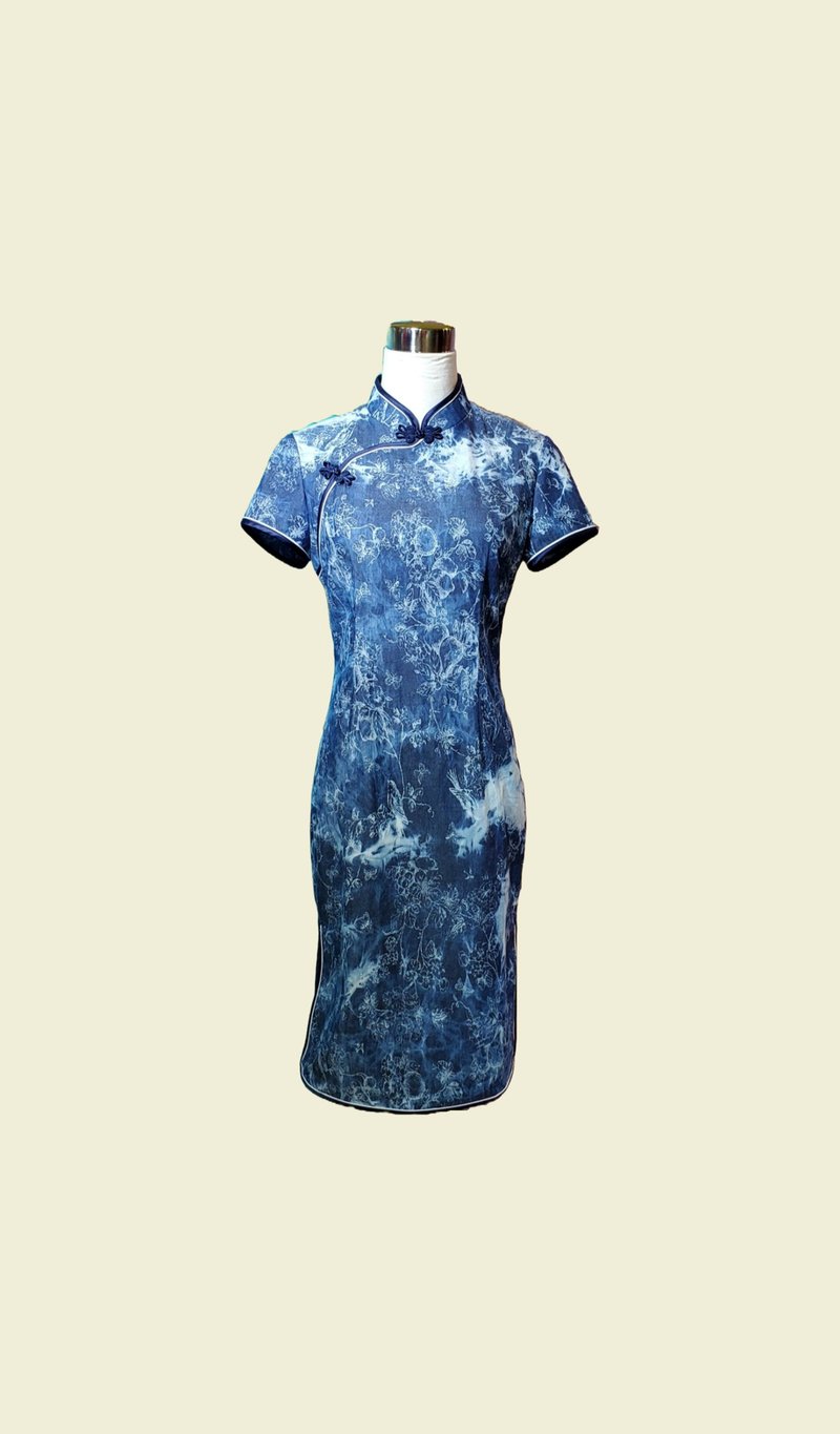 花式牛仔布旗袍 VINTAGE 悦裳 港式 复古旗袍 连身裙 - 旗袍 - 棉．麻 蓝色