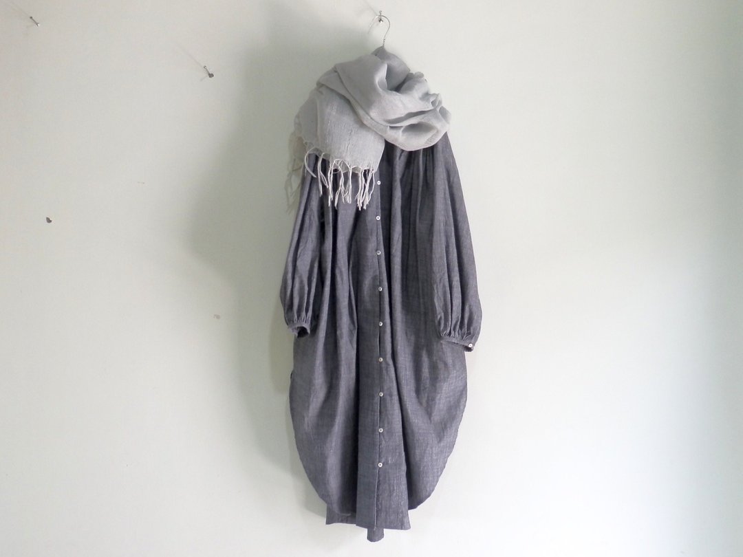 Cotton Chambray / Drape Long Shirt One Piece Dress / Coat - 洋装/连衣裙 - 棉．麻 蓝色