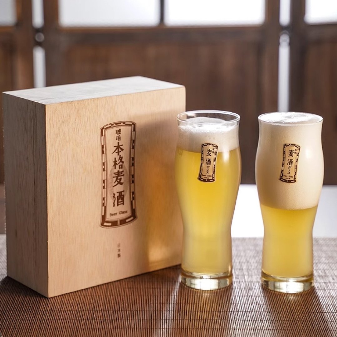 (一对价)360cc【东洋佐佐木】日本制琥珀色精酿小麦啤酒对杯礼盒 - 酒杯/酒器 - 玻璃 金色