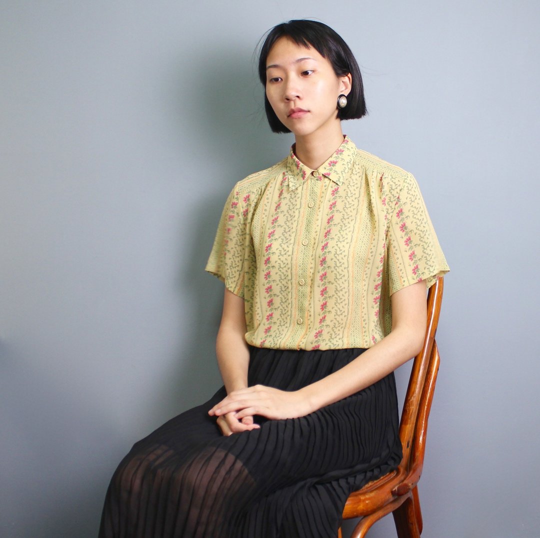 FOAK古着 复古鹅黄色迷宫花园衬衫 - 女装衬衫 - 其他材质 