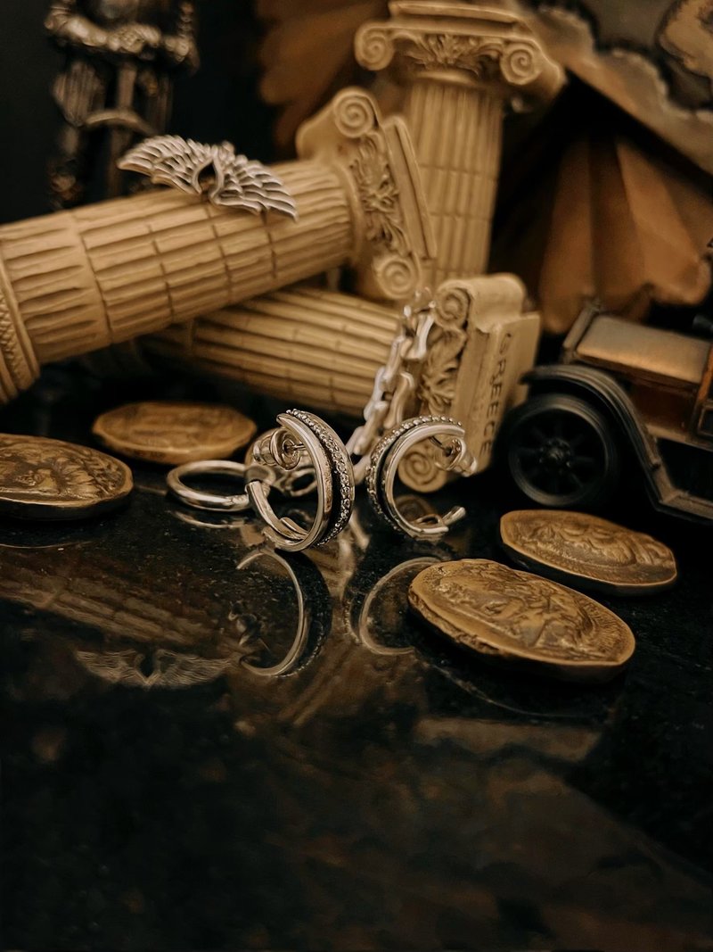 【矿石系列】光圈/环状水晶耳环/银/单只 - 耳环/耳夹 - 纯银 银色