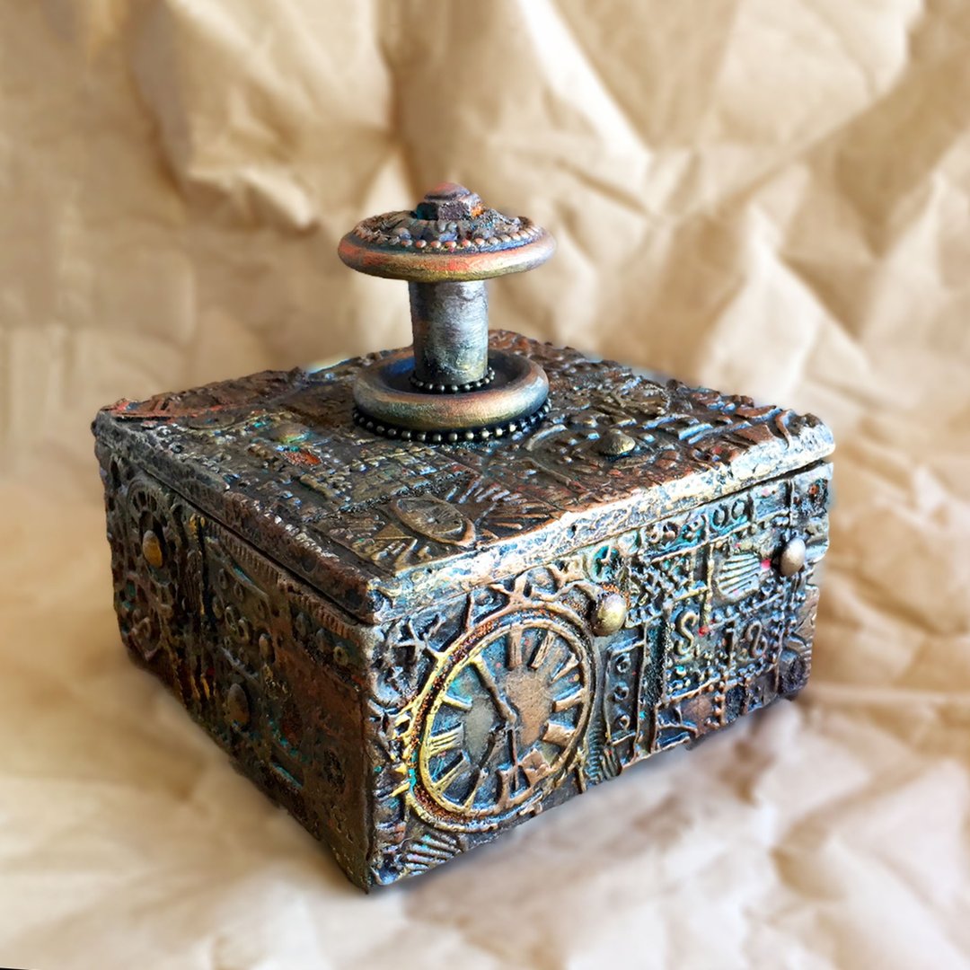 Steampunk box,jewelry organizer,mystery box,boho decor,small things box,mans box - 收纳用品 - 木头 咖啡色