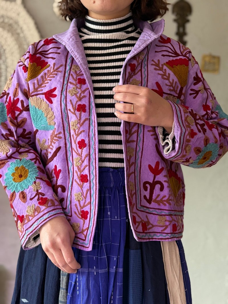 【sprout purple】Suzani 刺绣夹克 - 女装休闲/机能外套 - 棉．麻 紫色