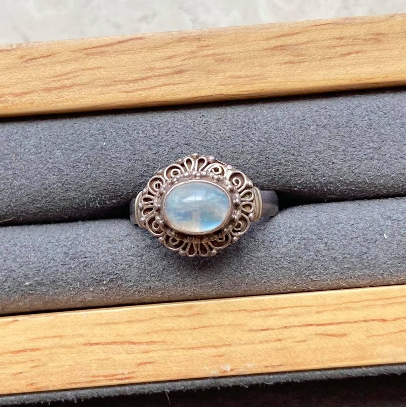 拉长石尼泊尔925纯银戒指裸石宝石轻珠宝半宝石 - 戒指 - 宝石 蓝色