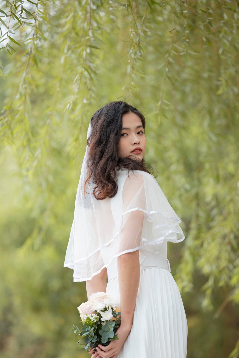 简约缎面滚边头纱       轻婚纱首选 - 发饰 - 其他材质 白色