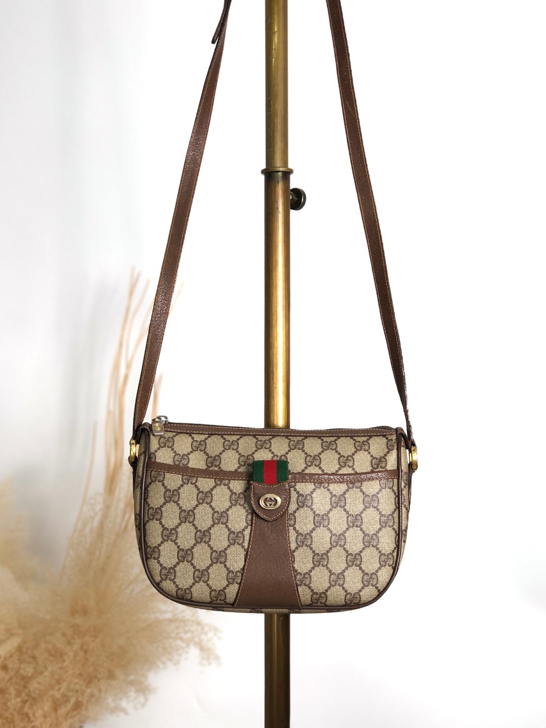 【日本直送 名牌中古包】GUCCI 古驰  જુવેલ લાઇન 侧背包 米色 PVC 皮革 vintage 老花 wwyvj3 - 侧背包/斜挎包 - 防水材质 咖啡色